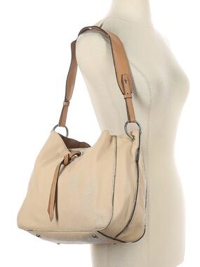 London Fog Cream Shoulder Bag with Tan Strap and Tassel